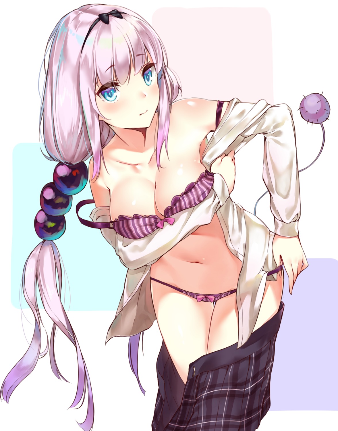 bra breast_hold cleavage kaerunoko kanna_kamui kobayashi-san_chi_no_maidragon open_shirt pantsu tail undressing