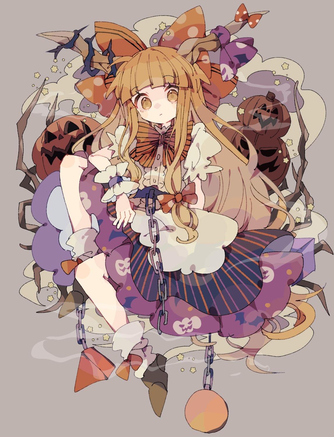 dress halloween horns ibuki_suika nikorashika skirt_lift touhou