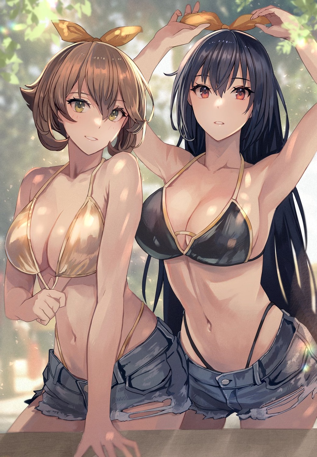 bikini kantai_collection kasumi_(skchkko) mutsu_(kancolle) nagato_(kancolle) swimsuits torn_clothes