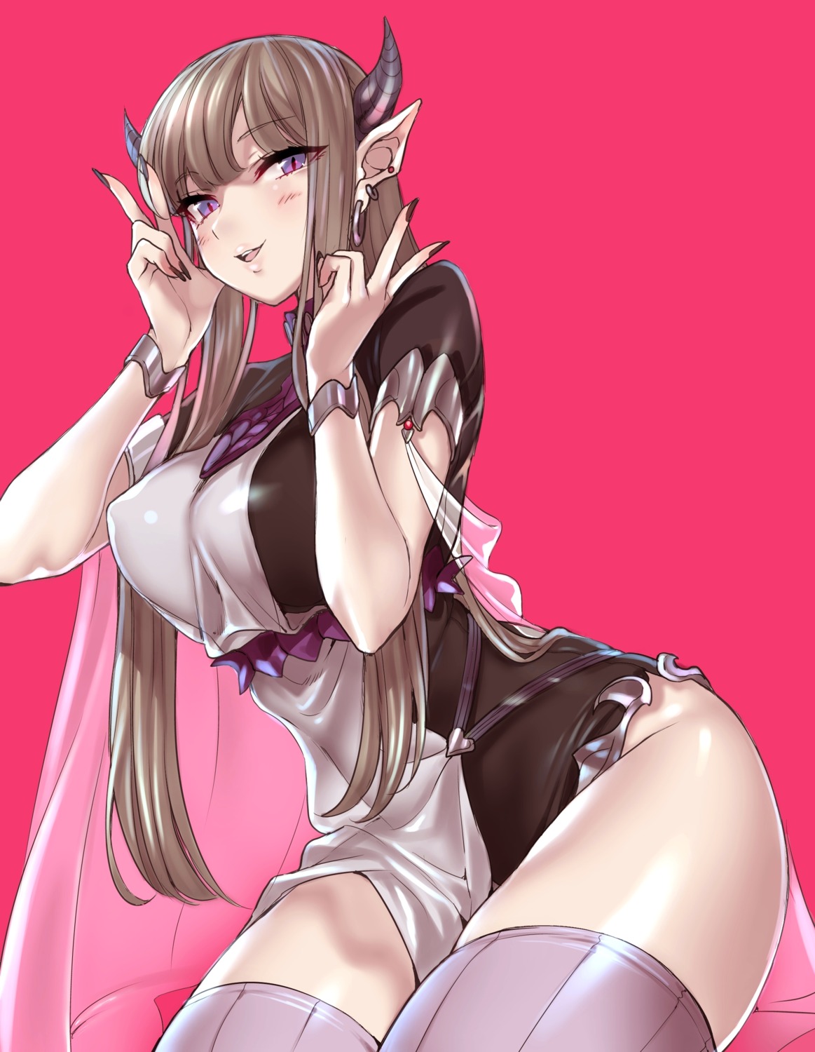 dress erect_nipples horns maruchi pointy_ears thighhighs