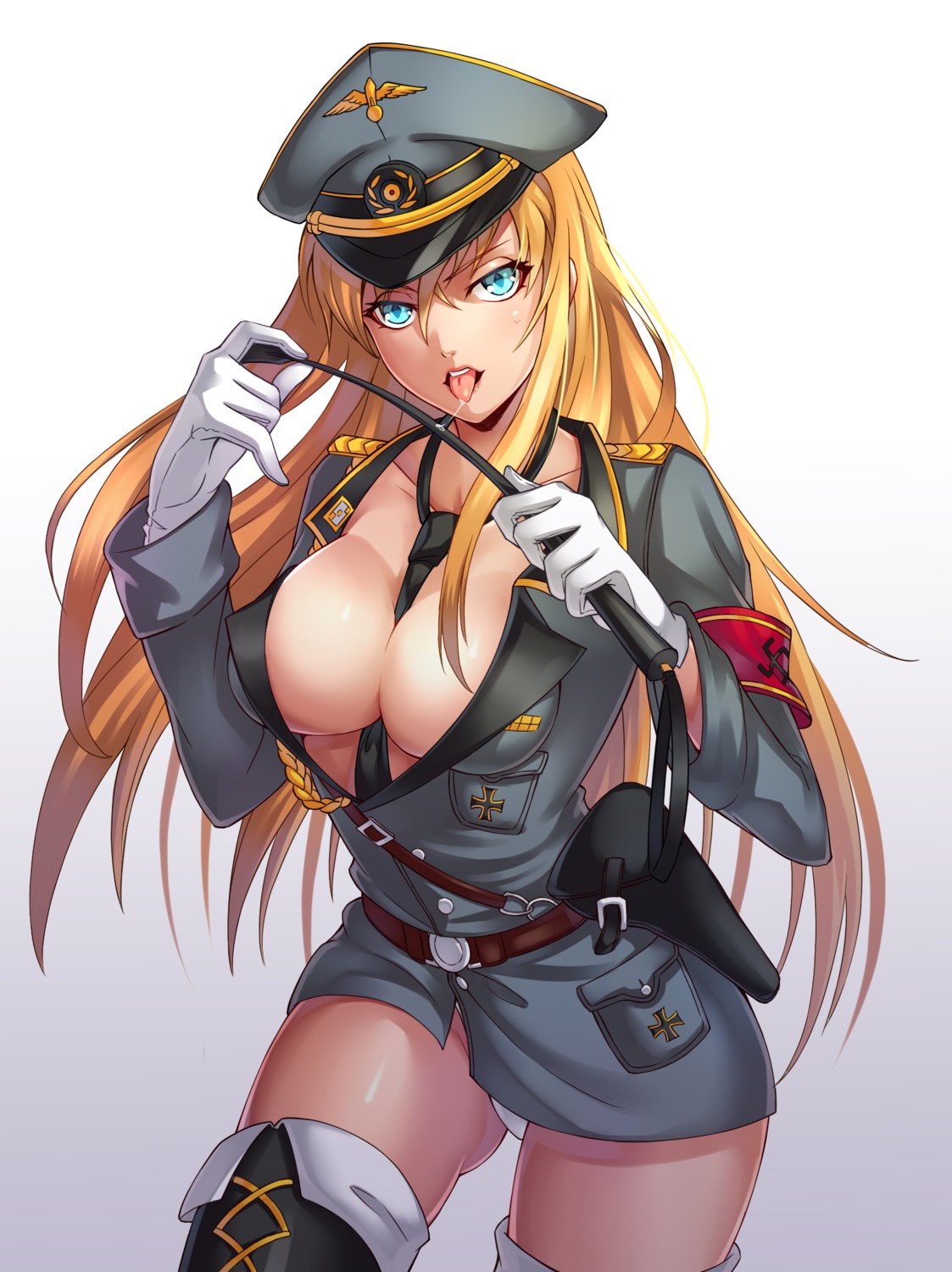 cleavage da-cart no_bra open_shirt pantsu thighhighs uniform