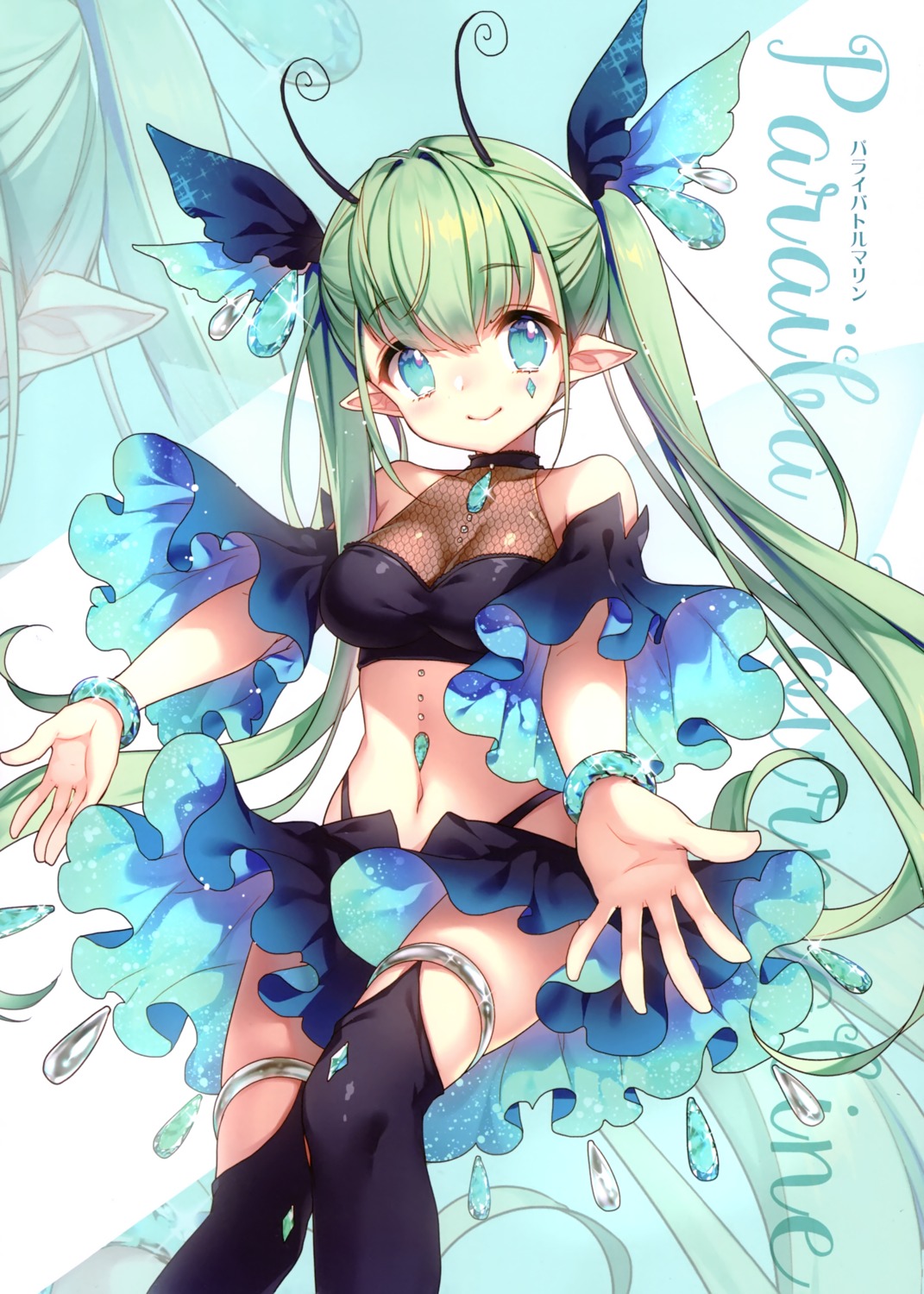 garter horns masaru.jp no_bra pointy_ears see_through skirt_lift stockings thighhighs