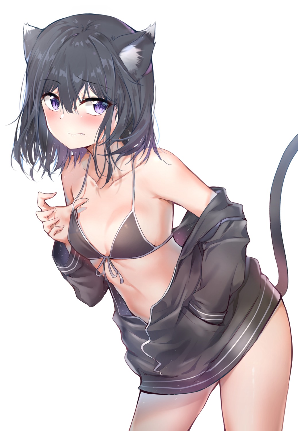 adagaki_aki animal_ears bikini_top cleavage masamune-kun_no_revenge nekomimi open_shirt sunhyun swimsuits tail