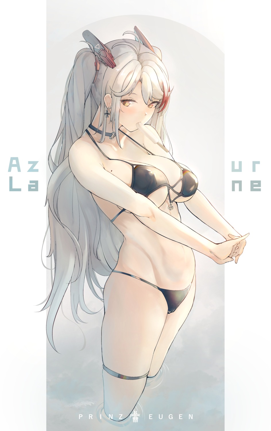 azur_lane bikini cameltoe censored erect_nipples garter prinz_eugen_(azur_lane) swimsuits wet yusha_(m-gata)