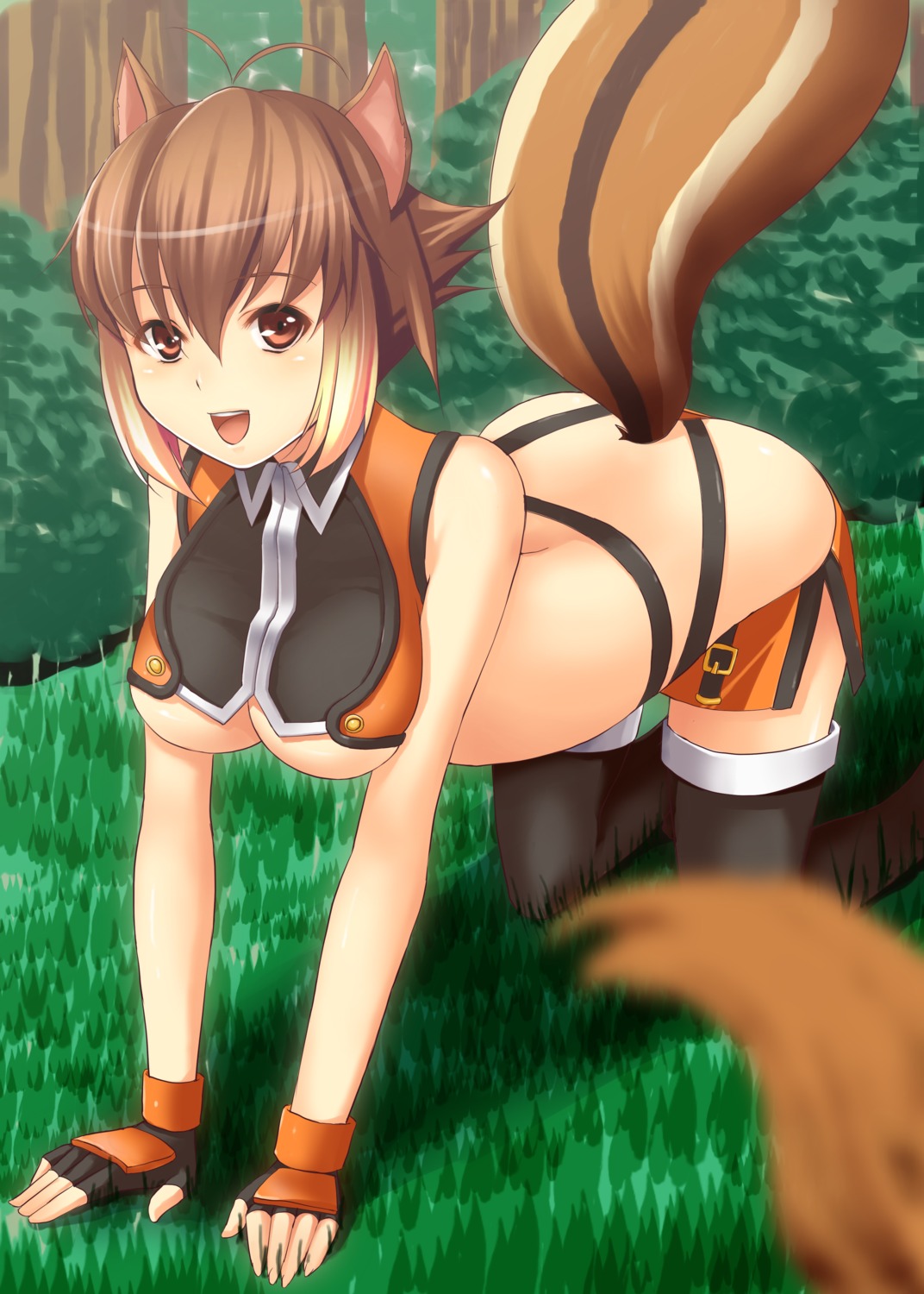 animal_ears blazblue makoto_nanaya rick.black tail thighhighs underboob