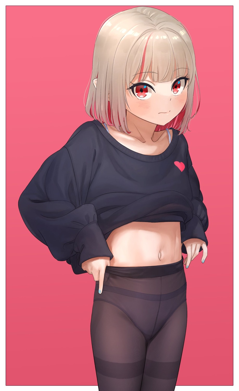 loli makaino_ririmu nijisanji nijisanji_gamers pantsu pantyhose pointy_ears sabamen sweater undressing