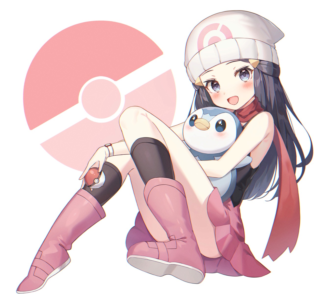 hikari_(pokemon) nam piplup pokemon pokemon_bdsp pokemon_dppt skirt_lift