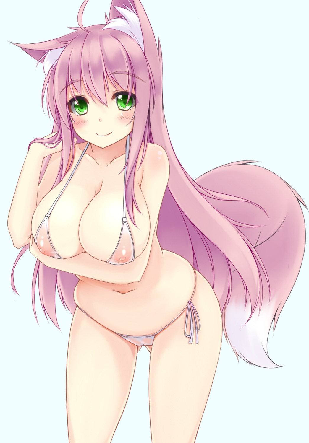 animal_ears bikini breast_hold cameltoe cleavage kitsune nipples see_through sogaya swimsuits tail