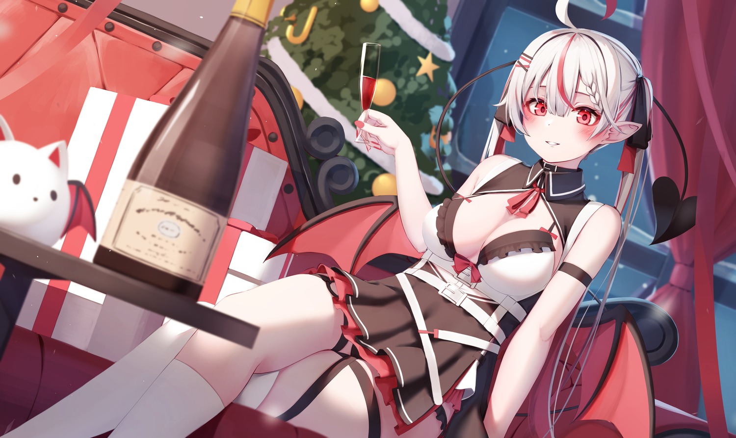 bra christmas devil garter nyan_(reinyan_007) pantsu pointy_ears skirt_lift tail thighhighs wings