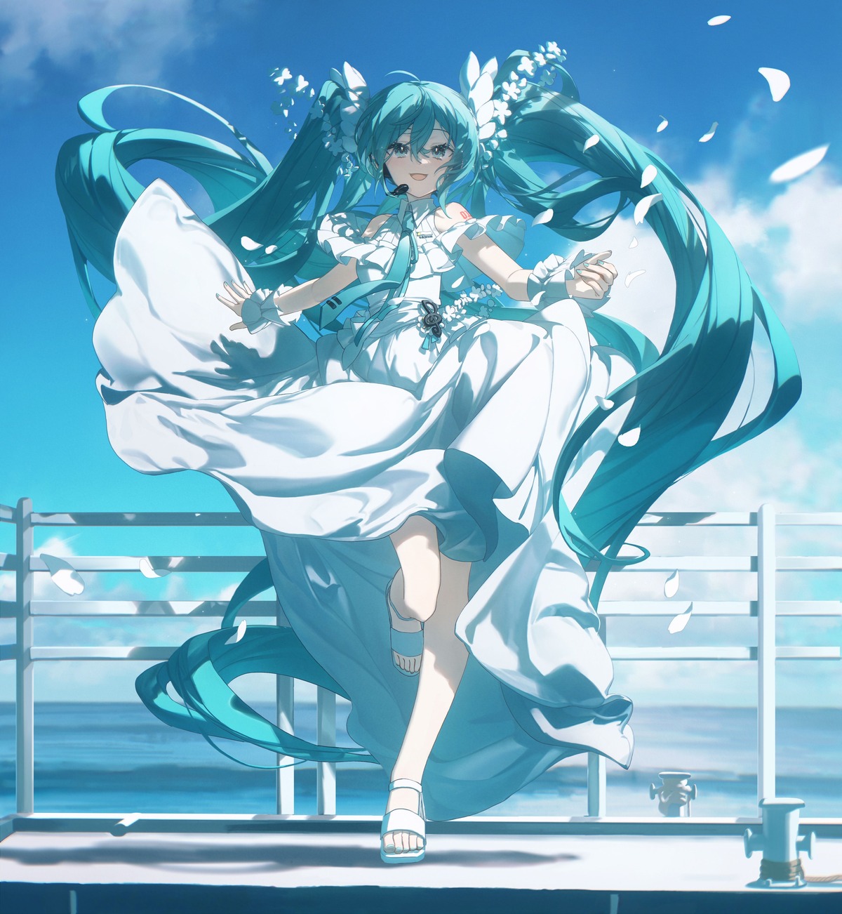 dress hatsune_miku headphones konya_karasue tattoo vocaloid