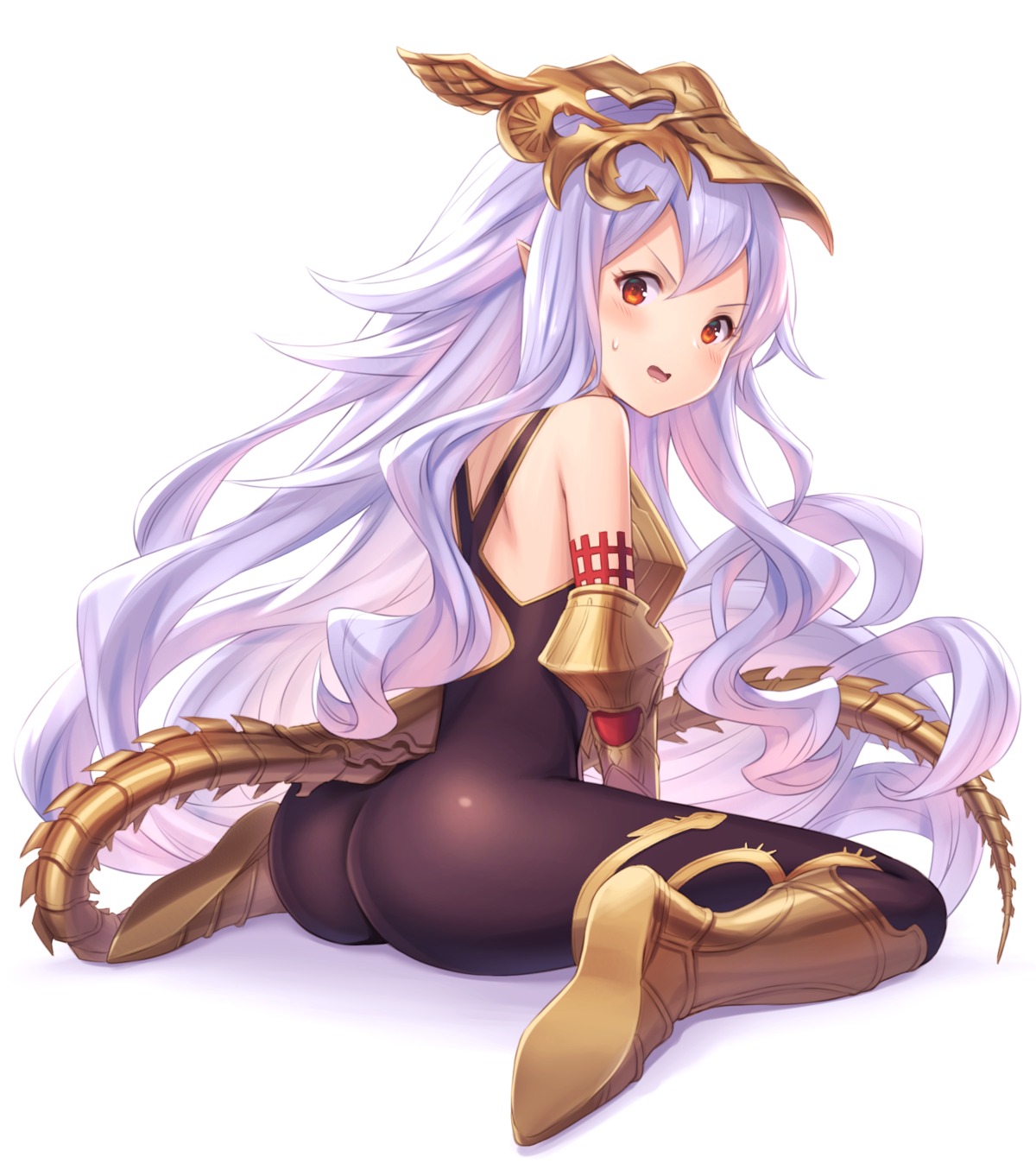 armor ass bodysuit granblue_fantasy medusa_(shingeki_no_bahamut) pointy_ears tail tomo_(tmtm_mf_mf)