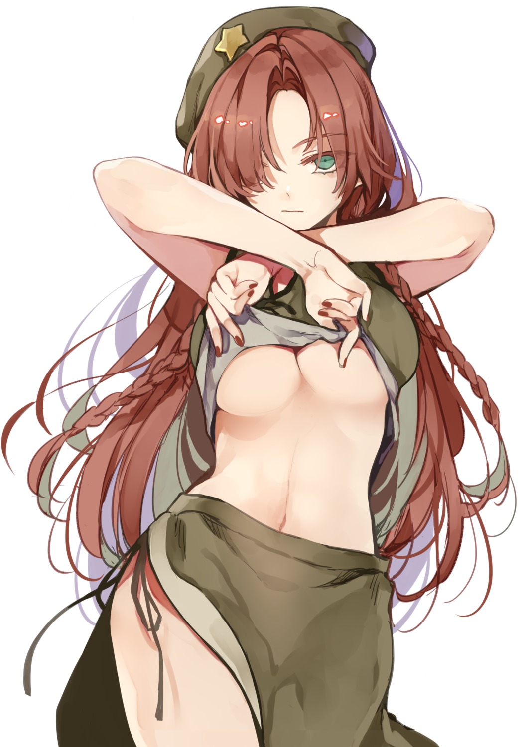 hong_meiling no_bra risui shirt_lift touhou undressing