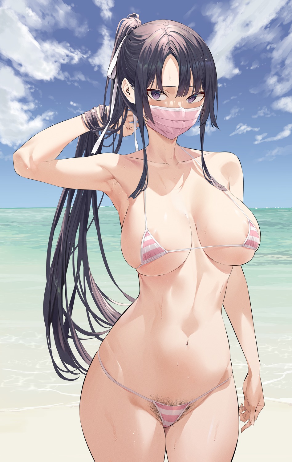 bikini hiiragi_yuuichi nipple_slip pubic_hair swimsuits wet