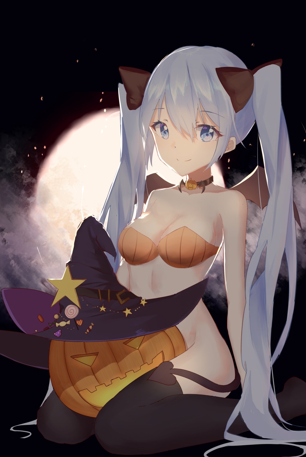 bottomless bra halloween hatsune_miku nopan tail thighhighs vocaloid xiao_dingdang_nayo