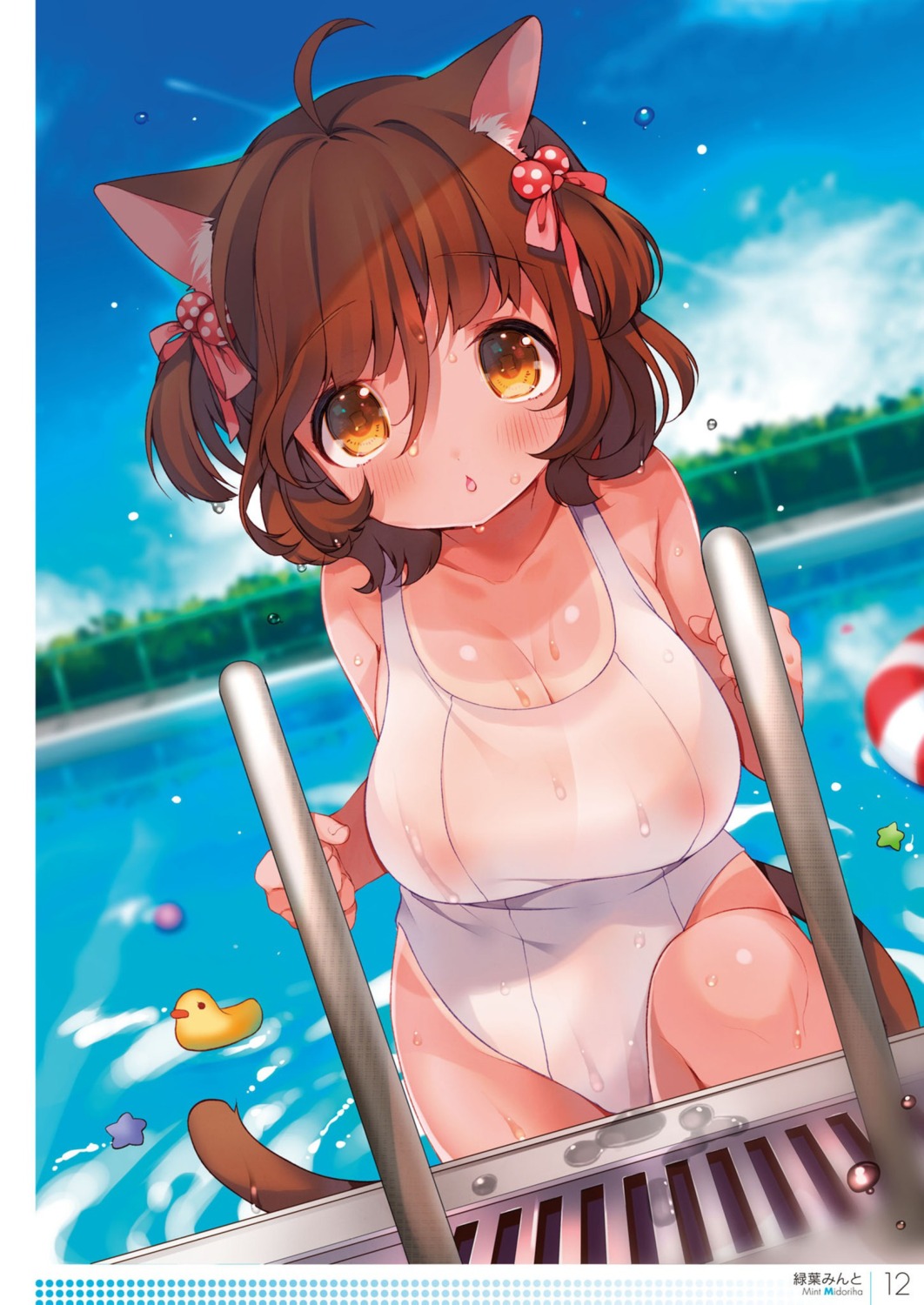 animal_ears midoriha_mint nekomimi swimsuits tail wet_clothes