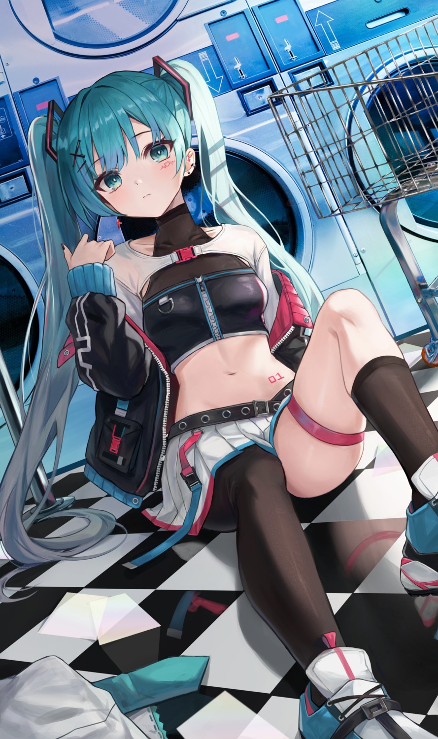 garter hatsune_miku mrr_05 skirt_lift tattoo vocaloid