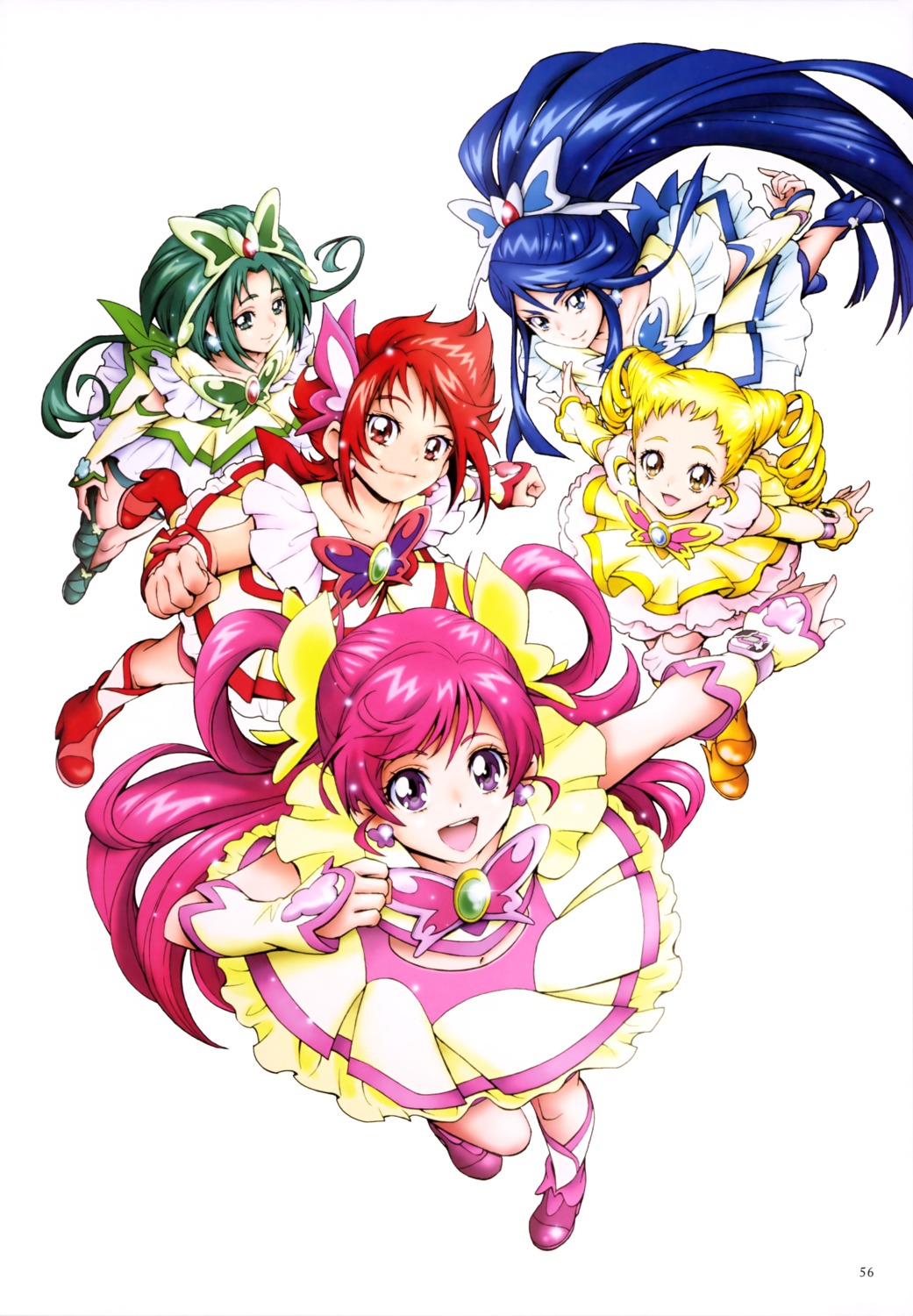 akimoto_komachi bike_shorts dress heels kamikita_futago kasugano_urara minazuki_karen natsuki_rin precure yes!_precure_5 yumehara_nozomi