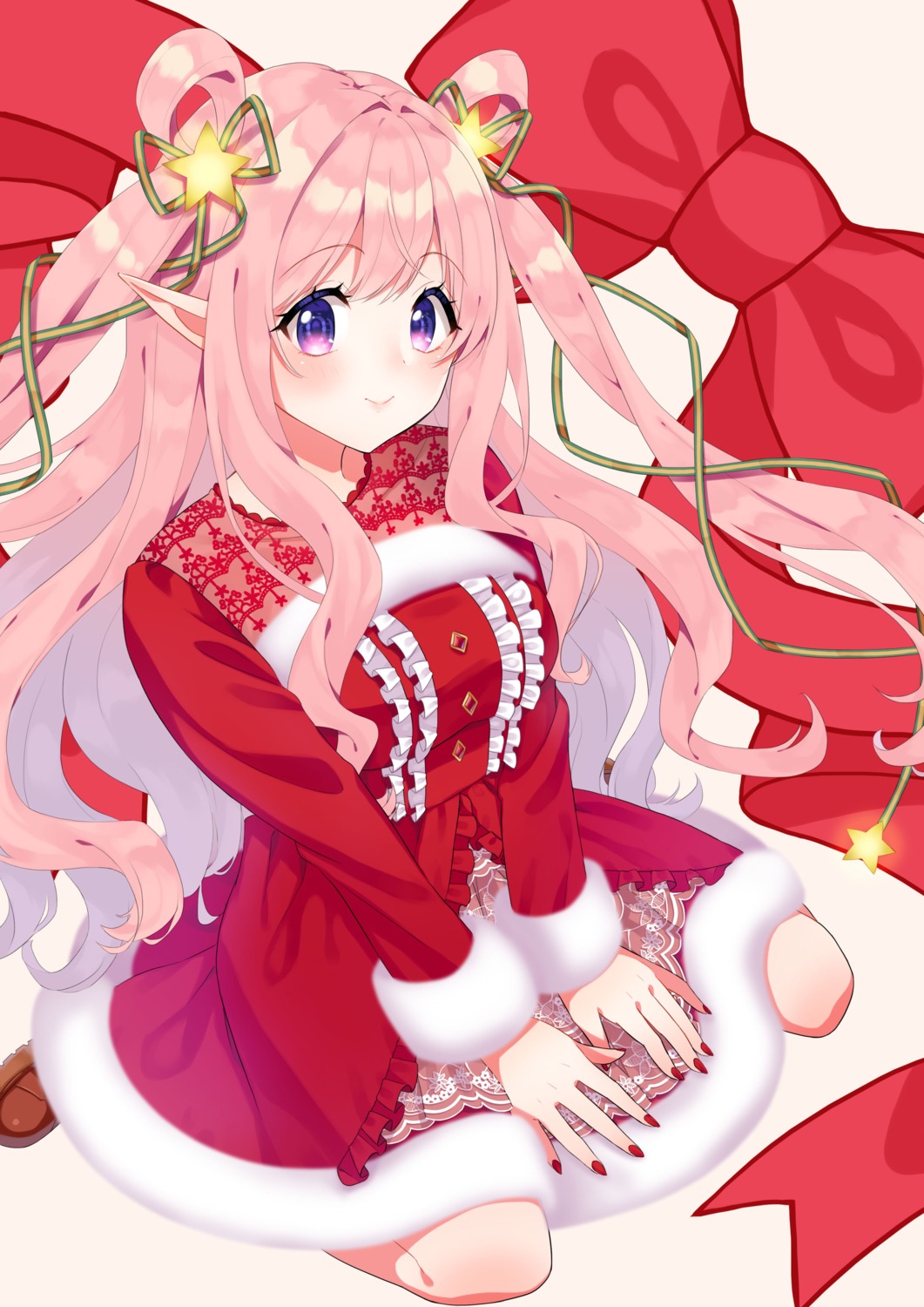 christmas dress kashiwazaki_hatsune pointy_ears princess_connect princess_connect!_re:dive shiorin1910