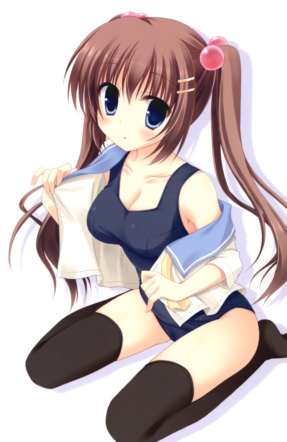 cleavage open_shirt school_swimsuit swimsuits thighhighs undressing yukie