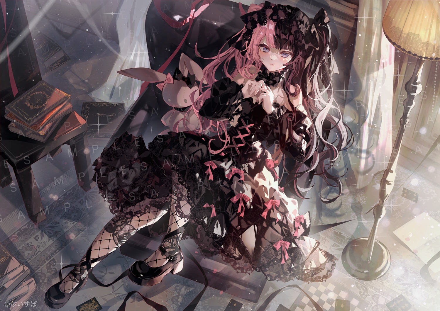 arutera dress fishnets gothic_lolita iris_black_games lolita_fashion pantyhose sample tachibana_hinano vspo! watermark