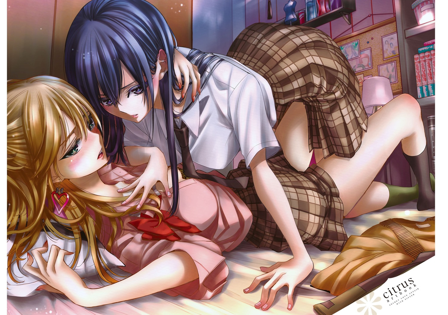 aihara_mei aihara_yuzu_(citrus) bra citrus_(manga) open_shirt saburouta seifuku yuri