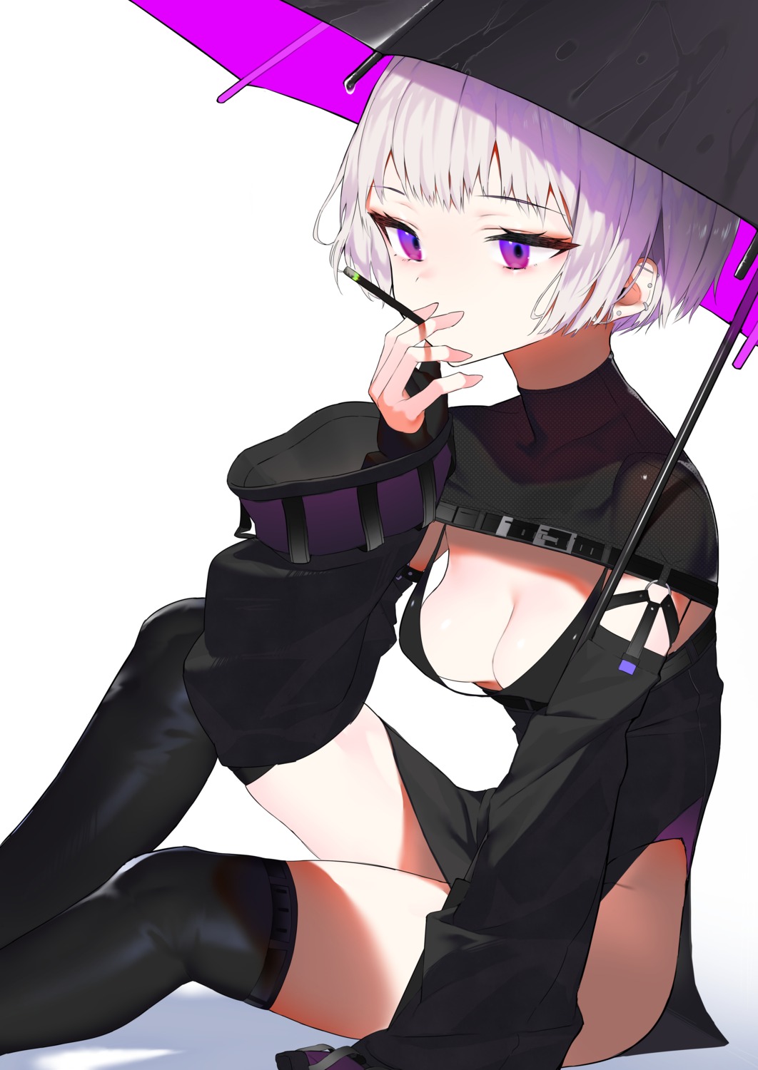 dress no_bra nopan pomesaurus skirt_lift smoking thighhighs umbrella