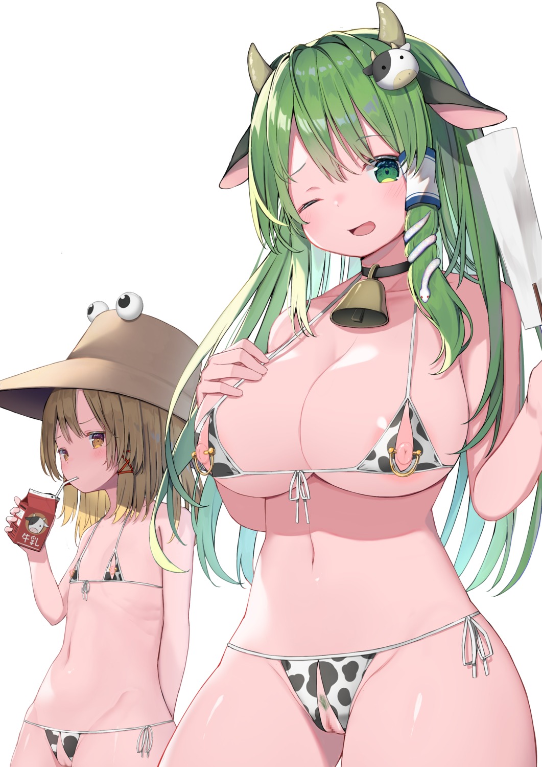 animal_ears bikini censored horns kochiya_sanae loli mamemochi moriya_suwako nipples pubic_hair pussy swimsuits touhou