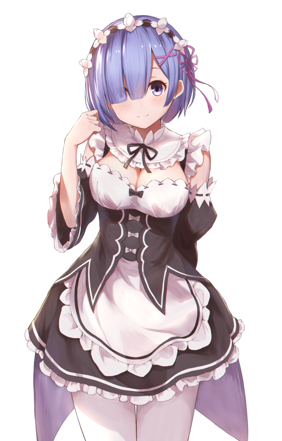 cleavage kou_v5first maid pantyhose re_zero_kara_hajimeru_isekai_seikatsu rem_(re_zero)