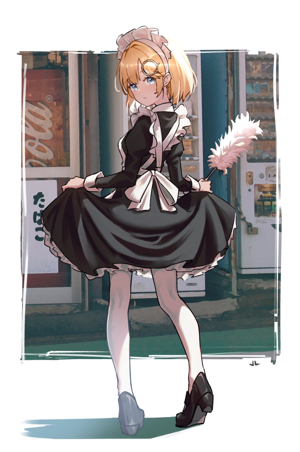 heels hololive hololive_english jl_tan maid pantyhose skirt_lift watson_amelia