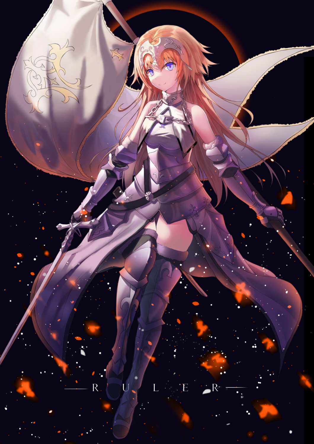 armor dress fate/apocrypha fate/stay_night jeanne_d'arc jeanne_d'arc_(fate) neon_(hhs9444) sword thighhighs