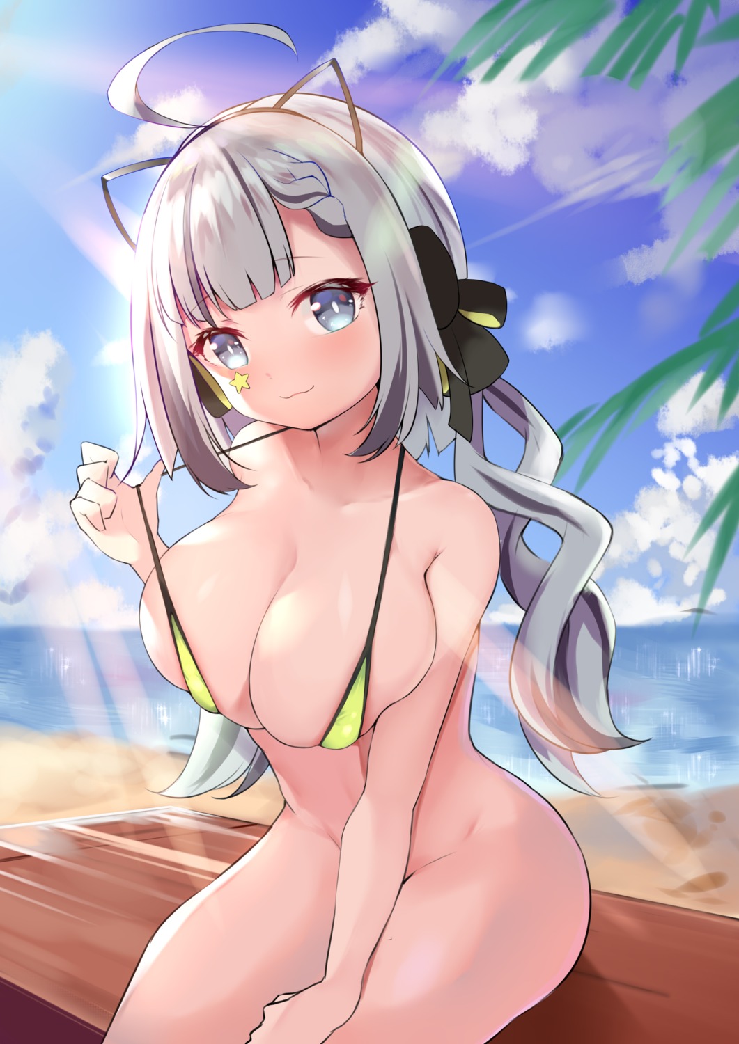 anchundddd animal_ears bikini_top bottomless swimsuits undressing