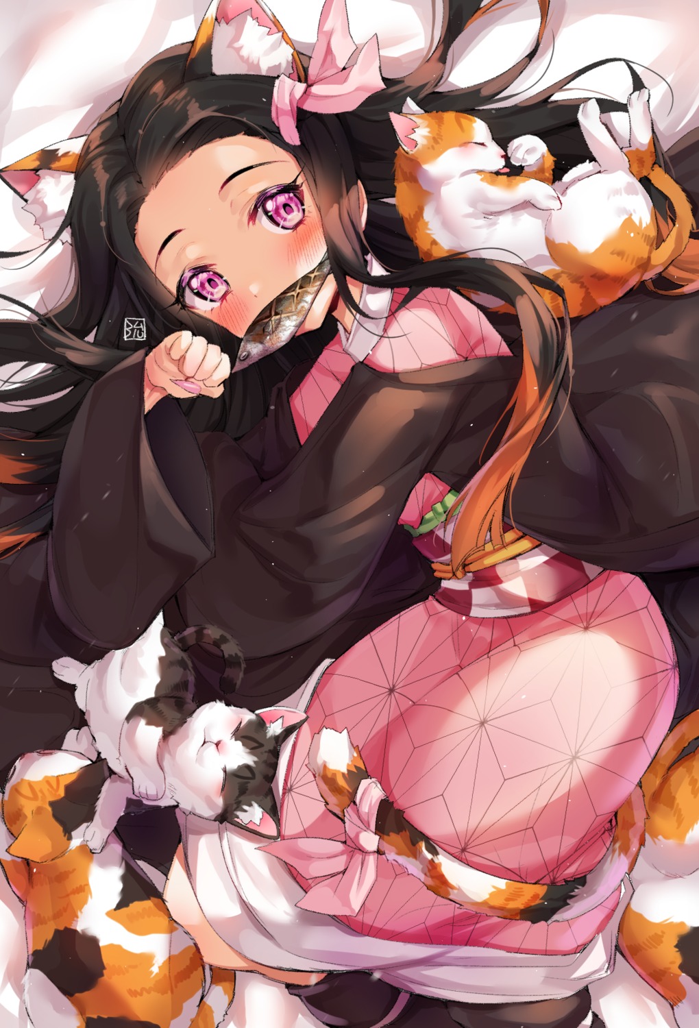 animal_ears japanese_clothes kamado_nezuko kimetsu_no_yaiba neko nekomimi yeon_kun