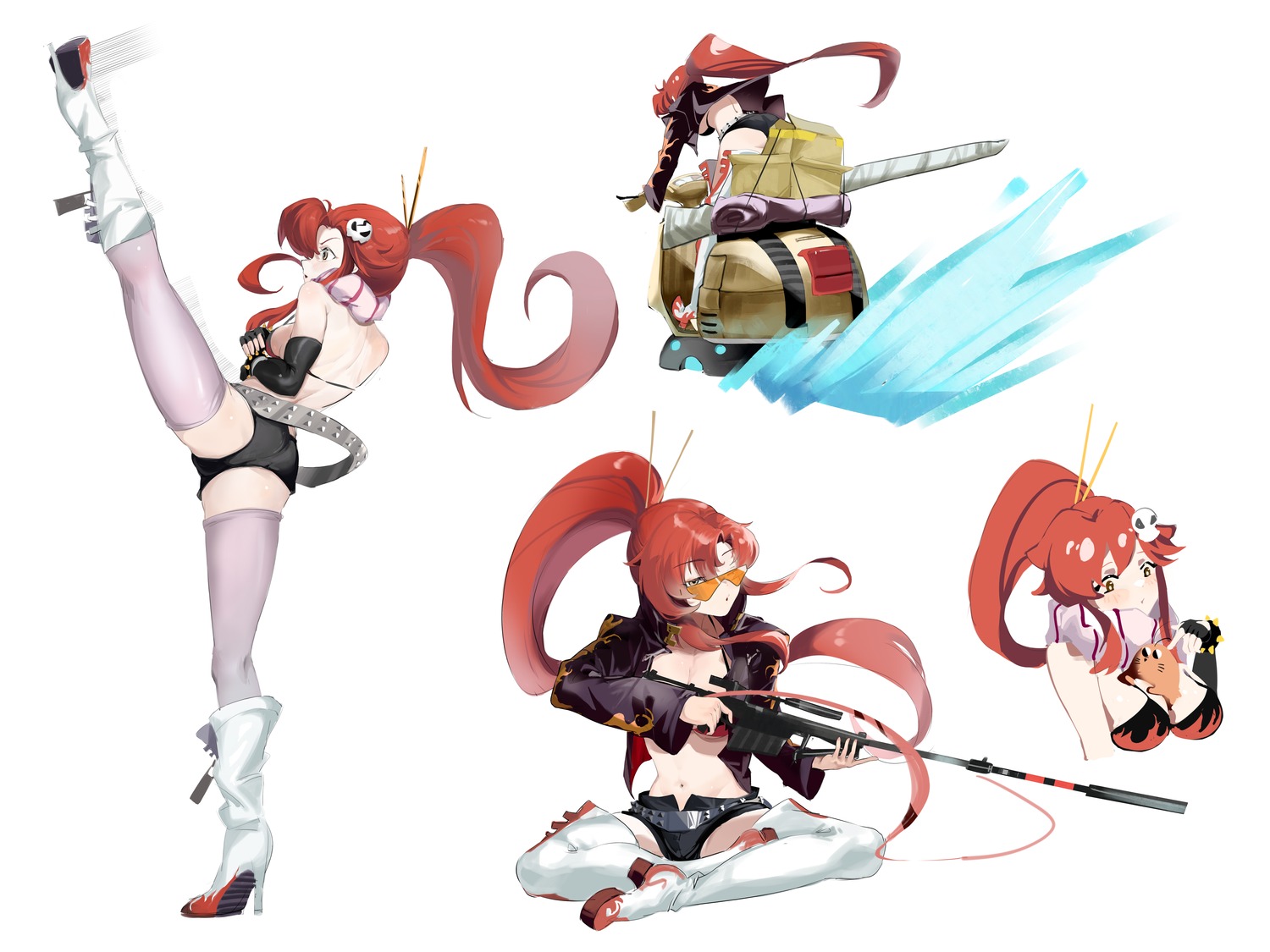 bikini_top gun heels megane open_shirt sadan1317 swimsuits tengen_toppa_gurren_lagann thighhighs yoko