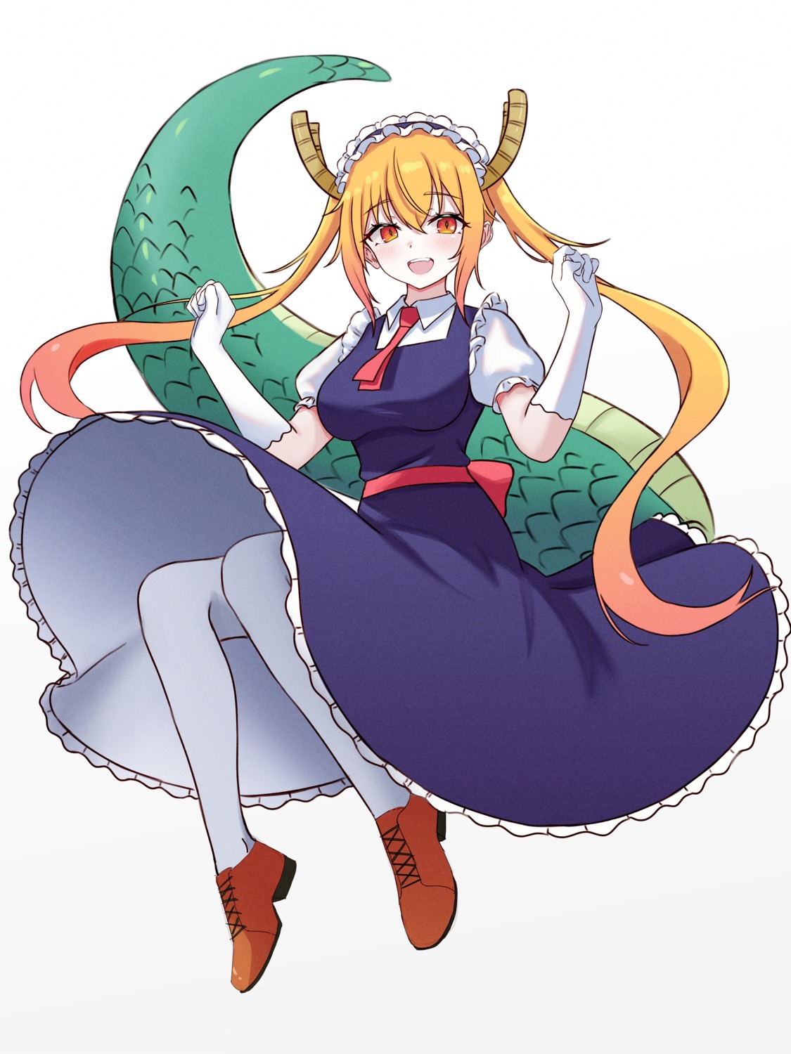 horns kano_(wi3028) kobayashi-san_chi_no_maid_dragon maid pantyhose skirt_lift tail tooru_(kobayashi-san_chi_no_maid_dragon)