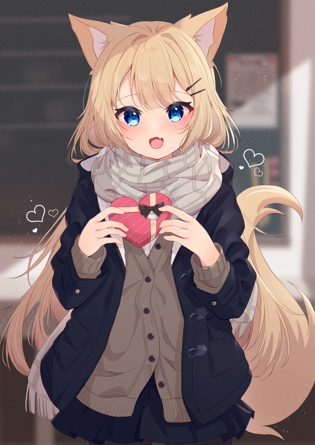 animal_ears hinata_(pixiv53862745) kitsune seifuku sweater tail valentine