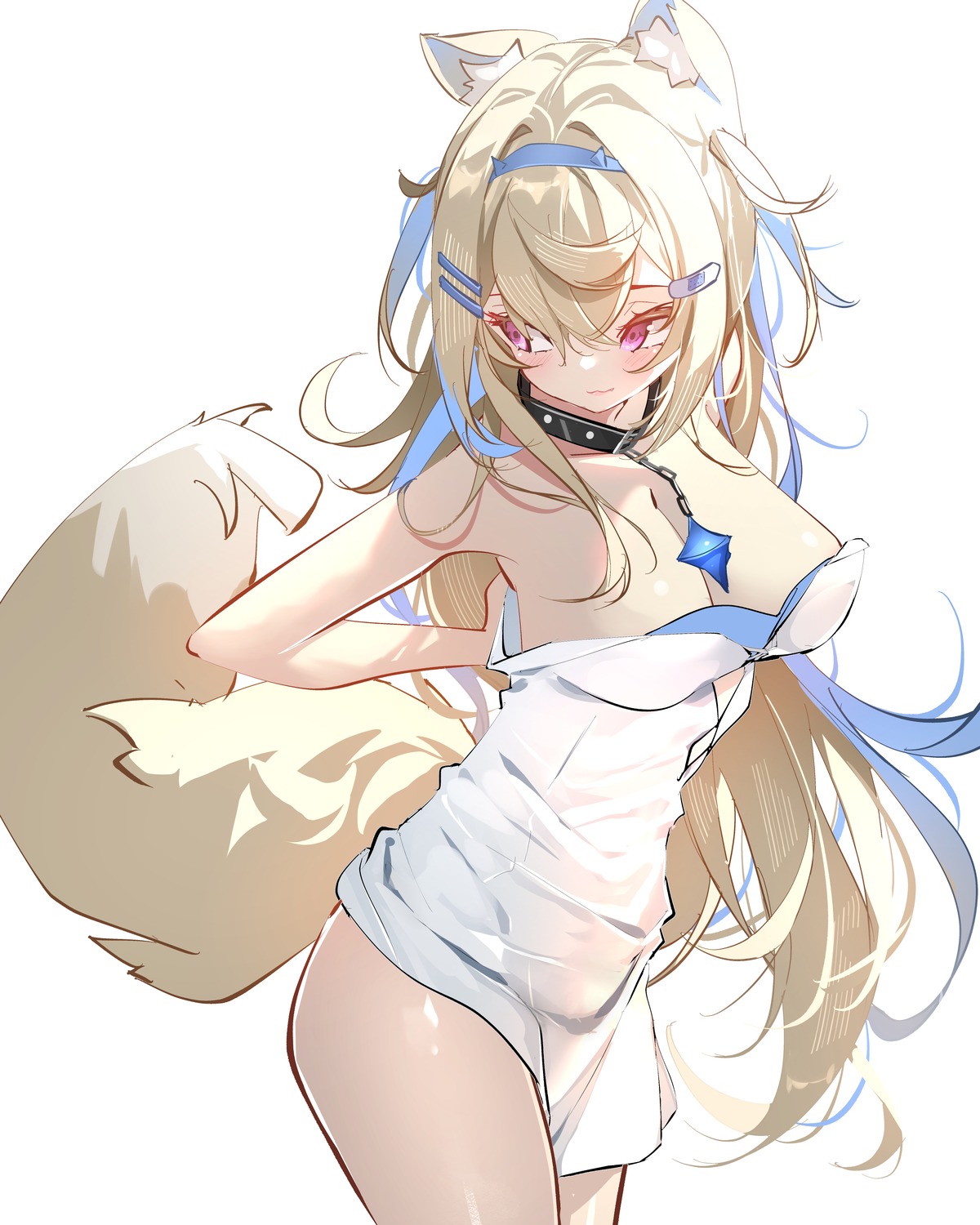 animal_ears bandaid dress fuwawa_abyssgard hololive hololive_english inumimi no_bra sydus tail