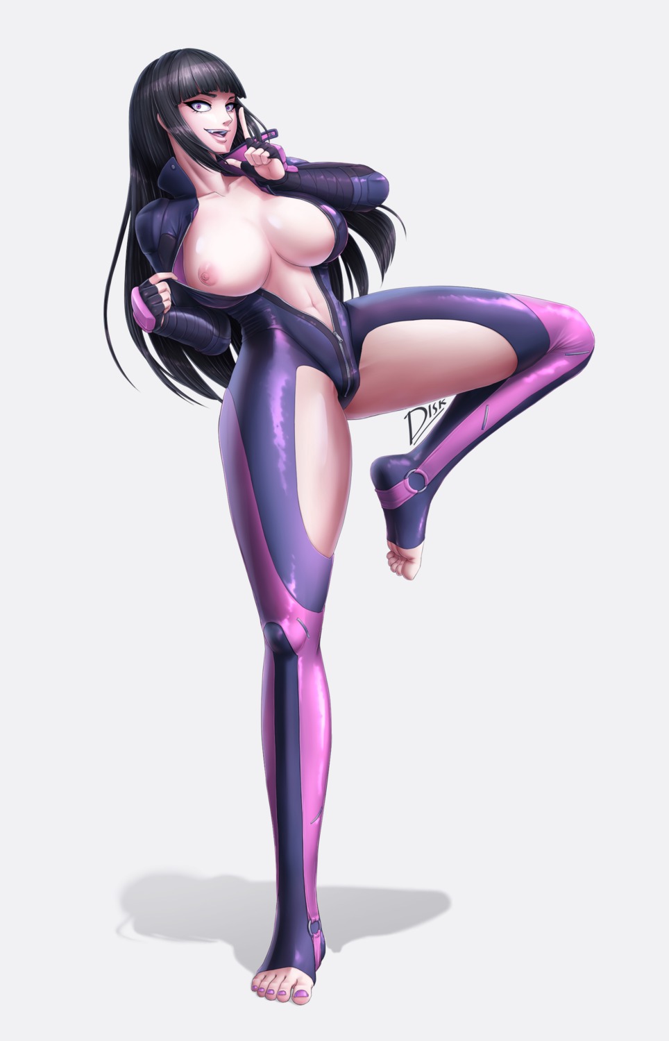 bodysuit breasts diskette0 han_juri nipples no_bra open_shirt street_fighter undressing