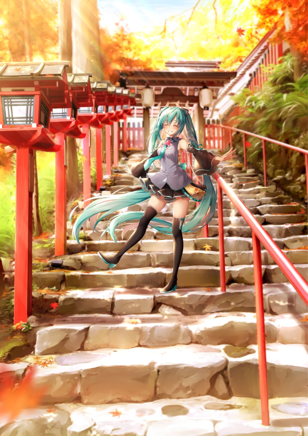 hatsune_miku heels jiiwara kyoto_nippon_festival tattoo thighhighs vocaloid