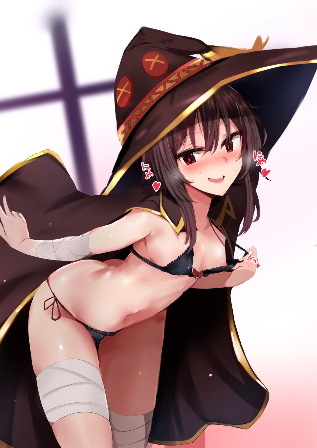 areola bandages bra kono_subarashii_sekai_ni_shukufuku_wo! megumin muoto pantsu string_panties undressing witch