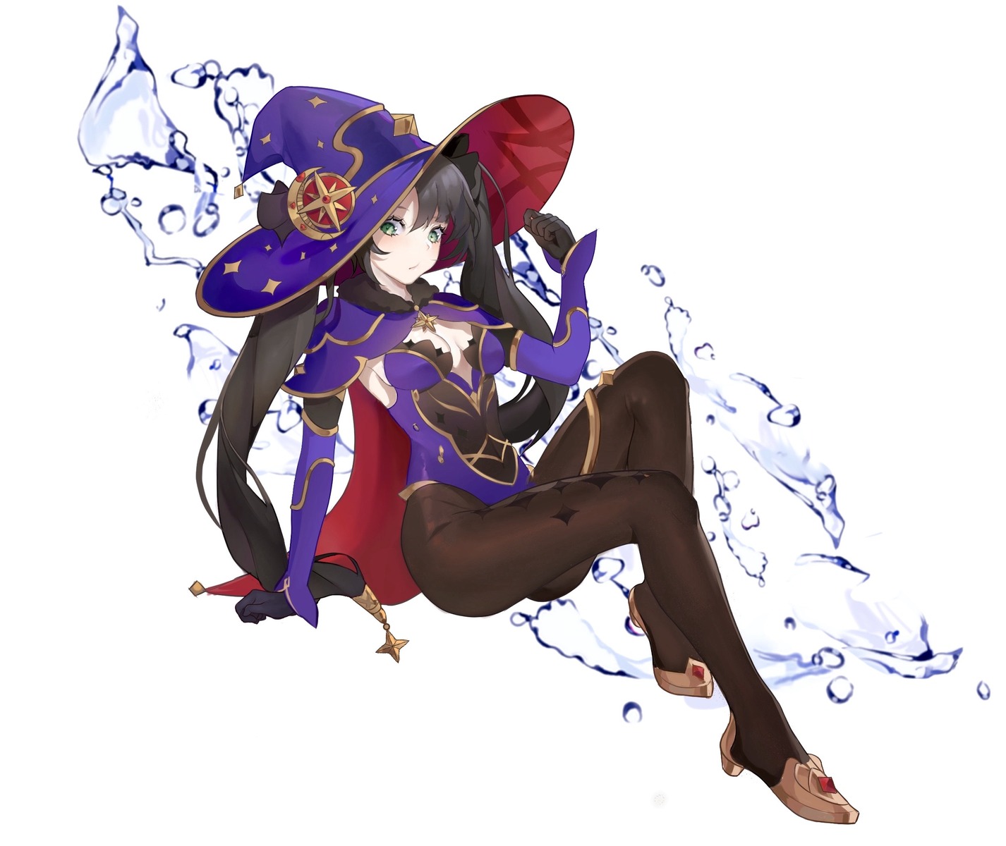 elnovaline garter genshin_impact leotard mona_megistus no_bra pantyhose witch