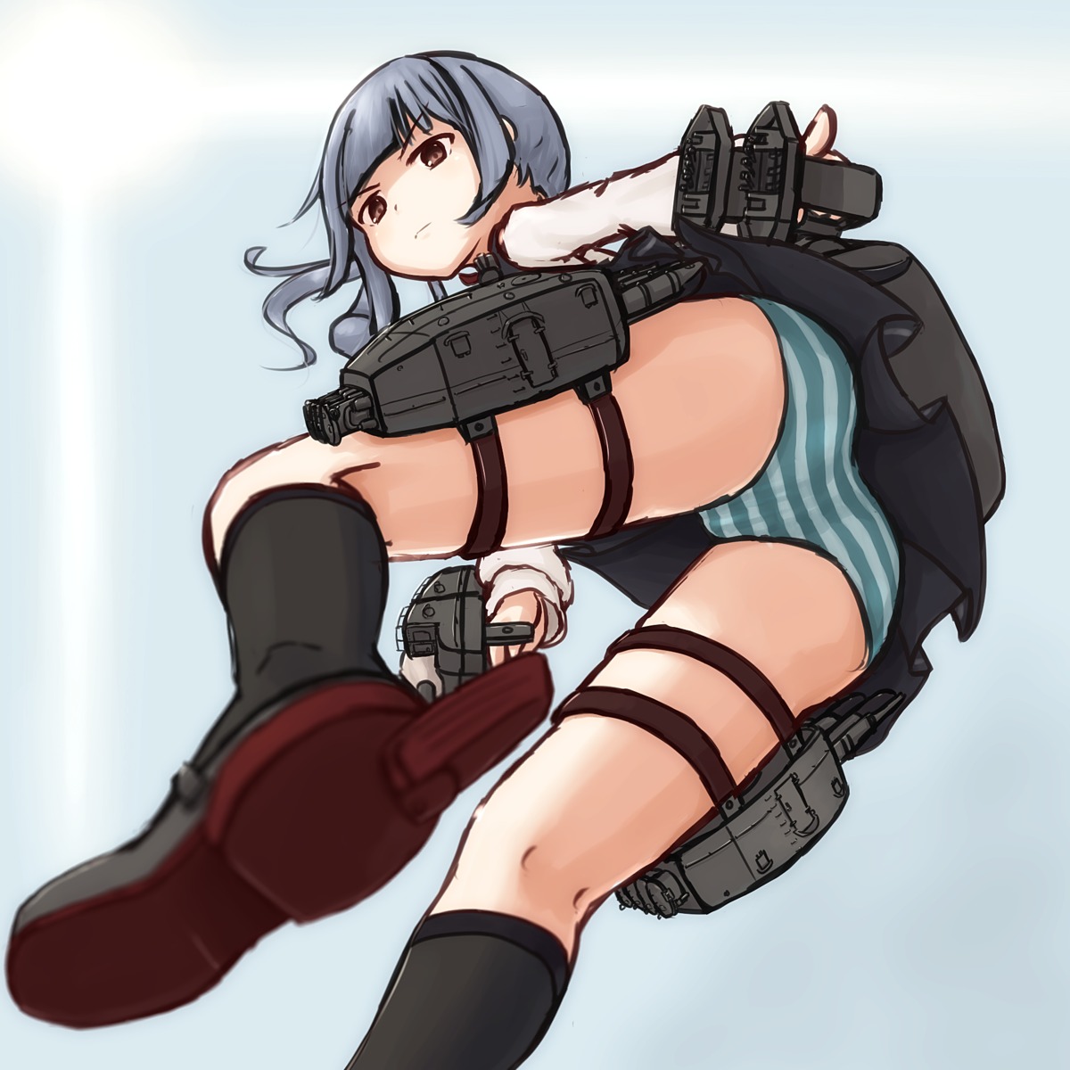 ass heels kantai_collection kasumi_(kancolle) pantsu parins seifuku shimapan weapon