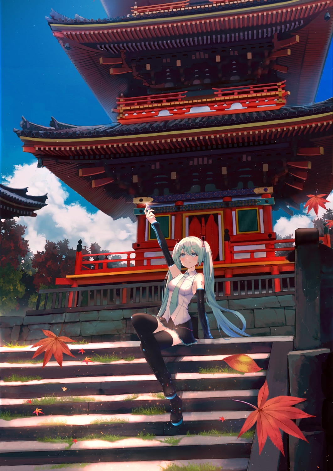 bnari hatsune_miku kyoto_nippon_festival landscape tattoo thighhighs vocaloid