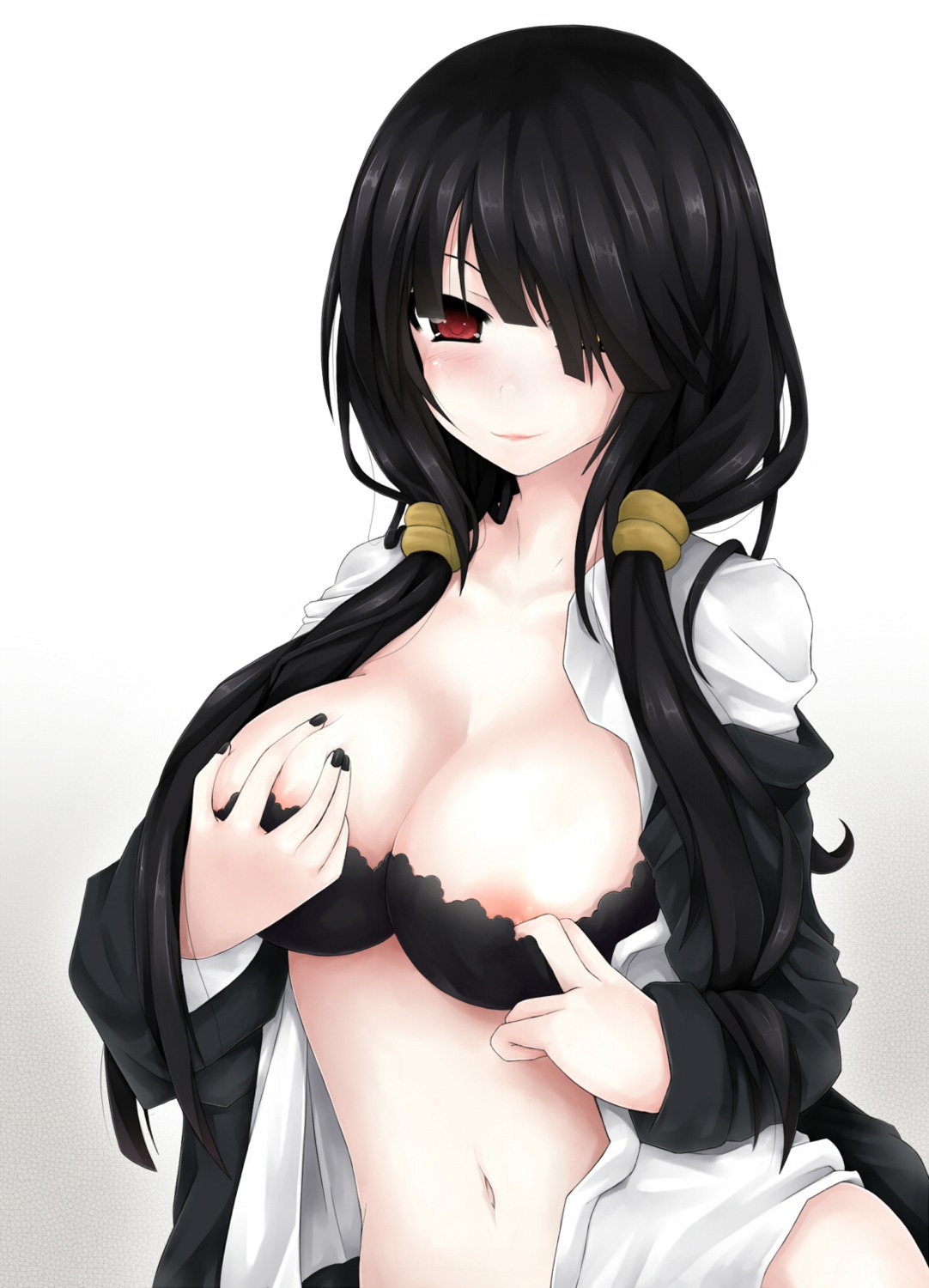 areola bra breast_grab cleavage date_a_live heterochromia open_shirt tilapiacanth tokisaki_kurumi