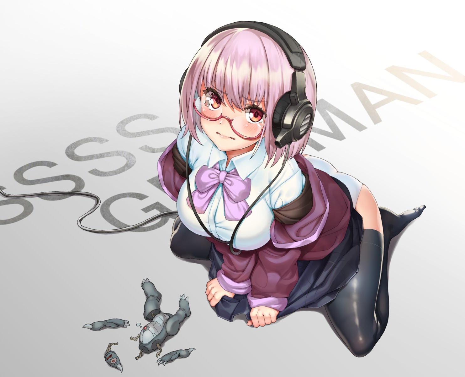 headphones kabu_(niniko2ko) megane pantsu seifuku shinjou_akane skirt_lift ssss.gridman thighhighs