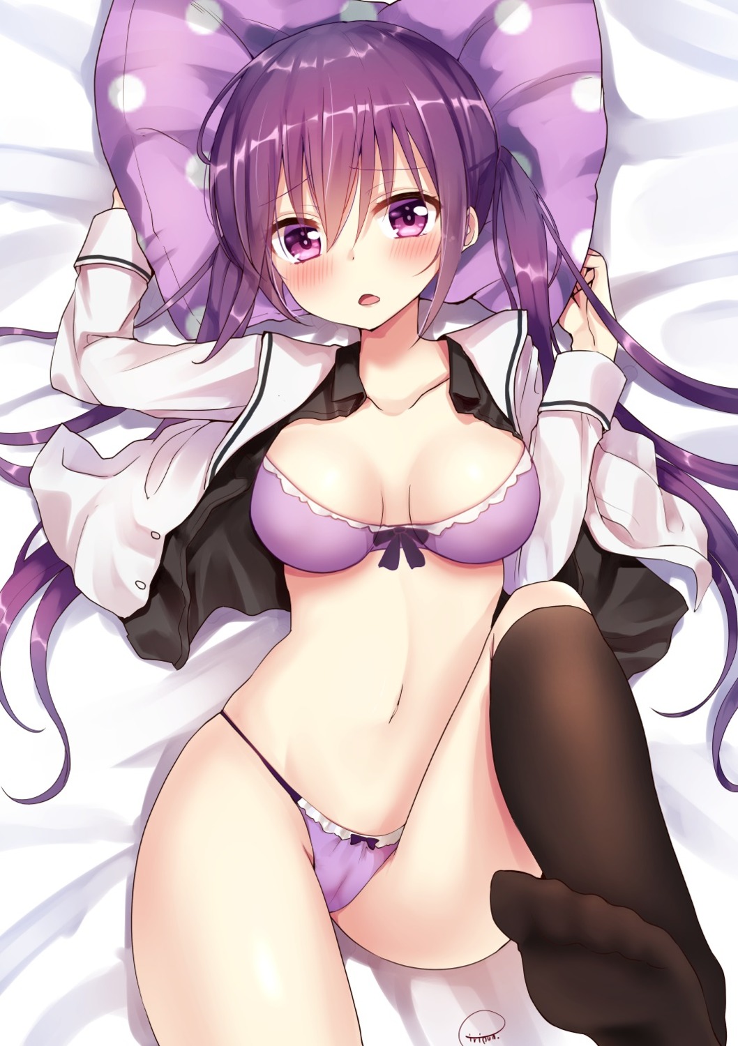 bra cameltoe cleavage feet gochuumon_wa_usagi_desu_ka? open_shirt pantsu piripun seifuku tedeza_rize