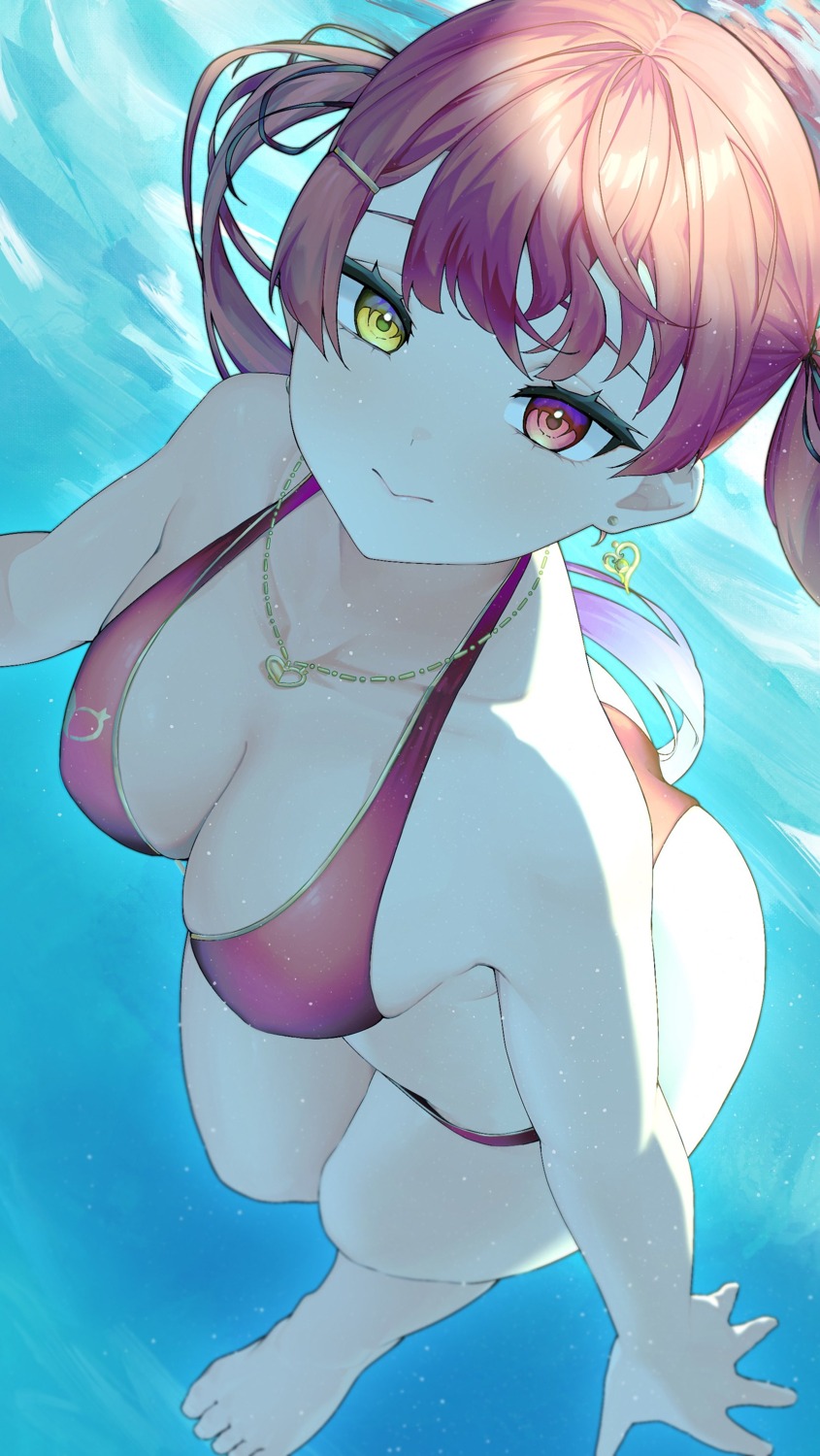 amatou_(ko_me_9) bikini heterochromia hololive houshou_marine swimsuits wet