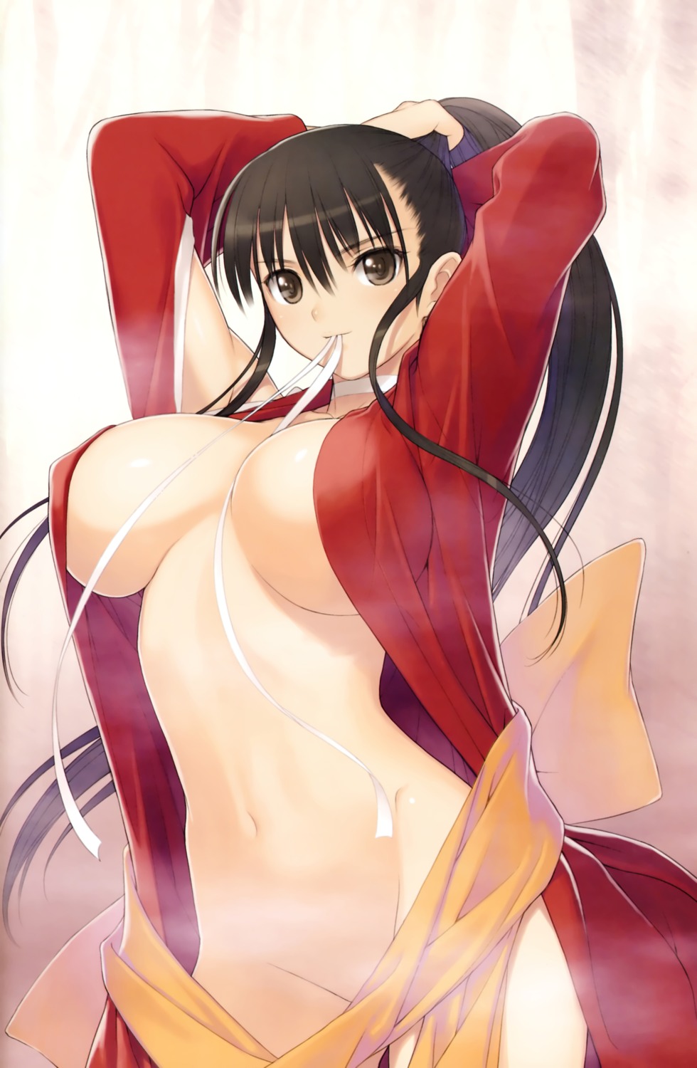 erect_nipples mitama_shinobi no_bra nopan open_shirt ran_(mitama_shinobi) tony_taka