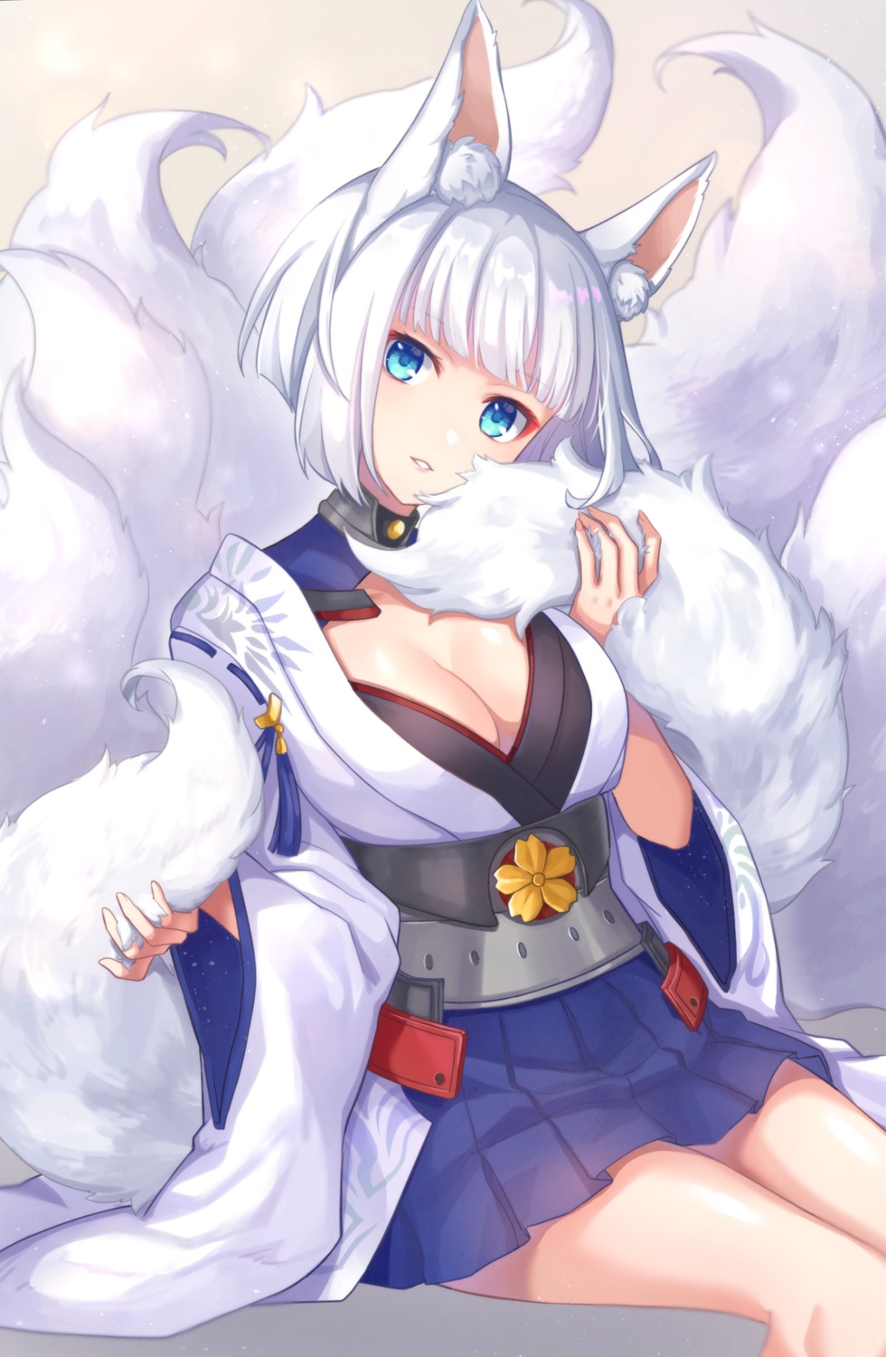 animal_ears azur_lane cleavage kaga_(azur_lane) kon_(k0n16) tail