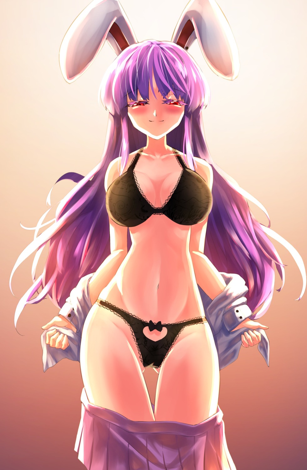 animal_ears bra bunny_ears cleavage open_shirt pantsu reisen_udongein_inaba seifuku tagme touhou