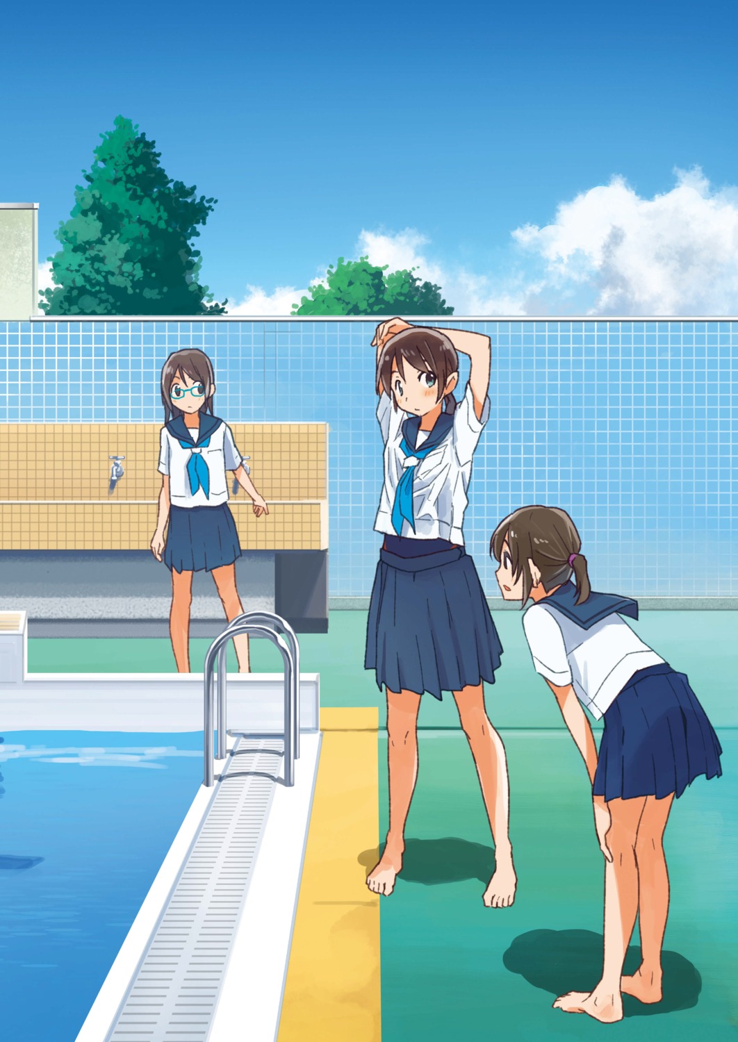 kusakabe megane school_swimsuit seifuku shirt_lift swimsuits